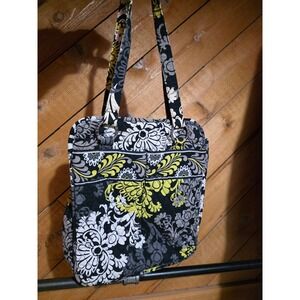 Vera Bradley Night and Day Quilted Cotton Tote Bag Black Grey Yellow Floral